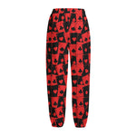 Black And Red Casino Card Pattern Print Fleece Lined Knit Pants