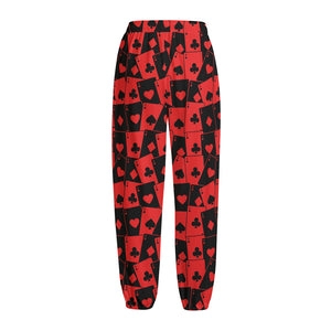 Black And Red Casino Card Pattern Print Fleece Lined Knit Pants