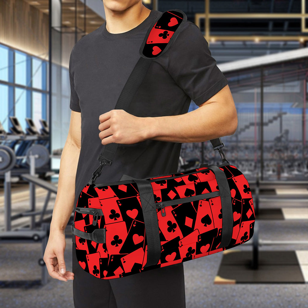 Black And Red Casino Card Pattern Print Gym Bag