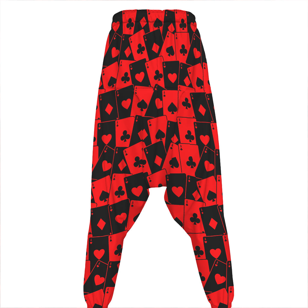 Black And Red Casino Card Pattern Print Hammer Pants