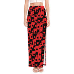 Black And Red Casino Card Pattern Print High Slit Maxi Skirt