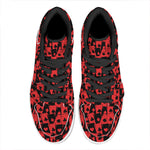 Black And Red Casino Card Pattern Print High Top Leather Sneakers