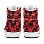 Black And Red Casino Card Pattern Print High Top Leather Sneakers