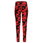 Black And Red Casino Card Pattern Print High-Waisted Pocket Leggings