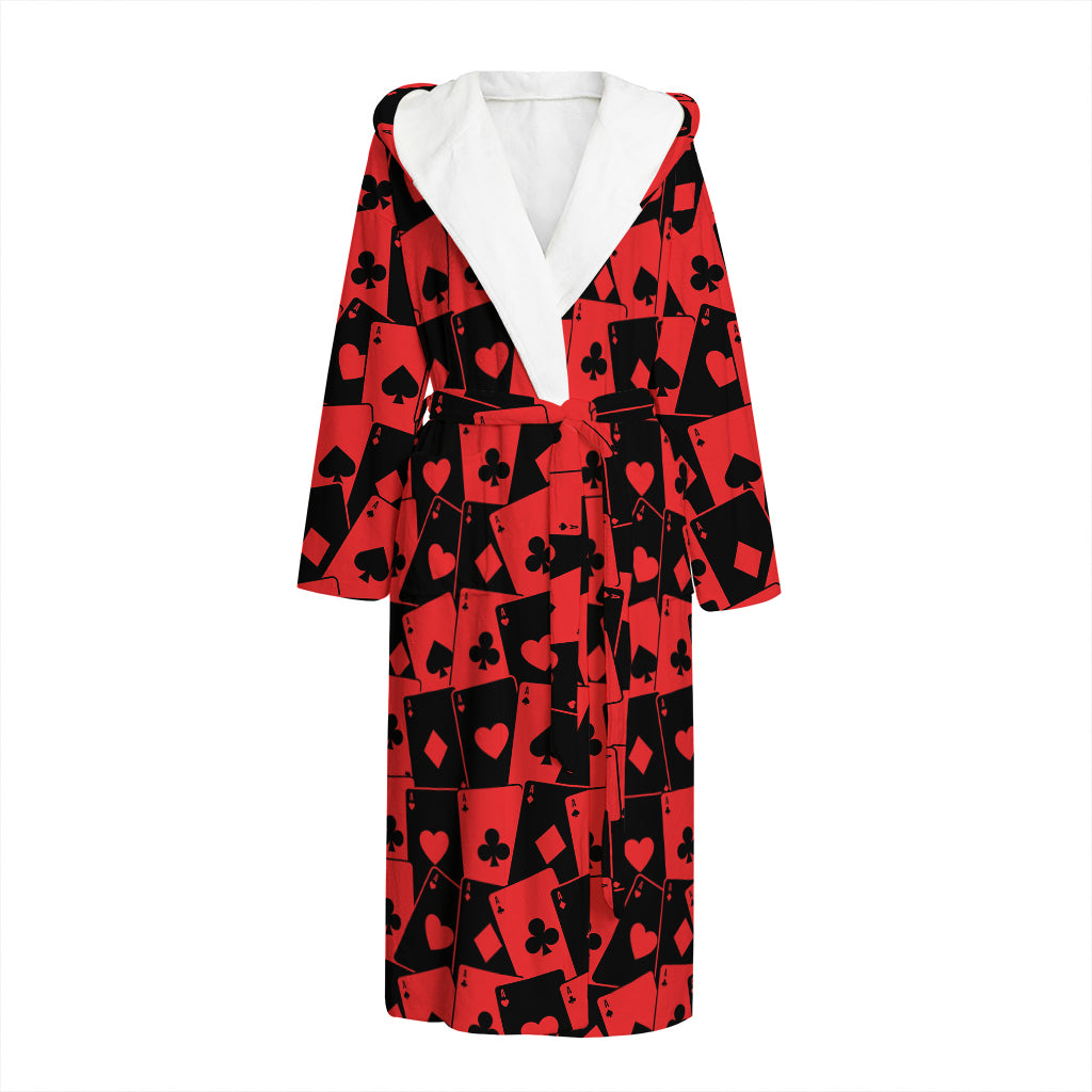 Black And Red Casino Card Pattern Print Hooded Bathrobe