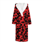 Black And Red Casino Card Pattern Print Hooded Bathrobe