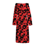 Black And Red Casino Card Pattern Print Hooded Bathrobe