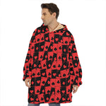 Black And Red Casino Card Pattern Print Hoodie Blanket