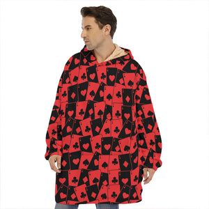 Black And Red Casino Card Pattern Print Hoodie Blanket