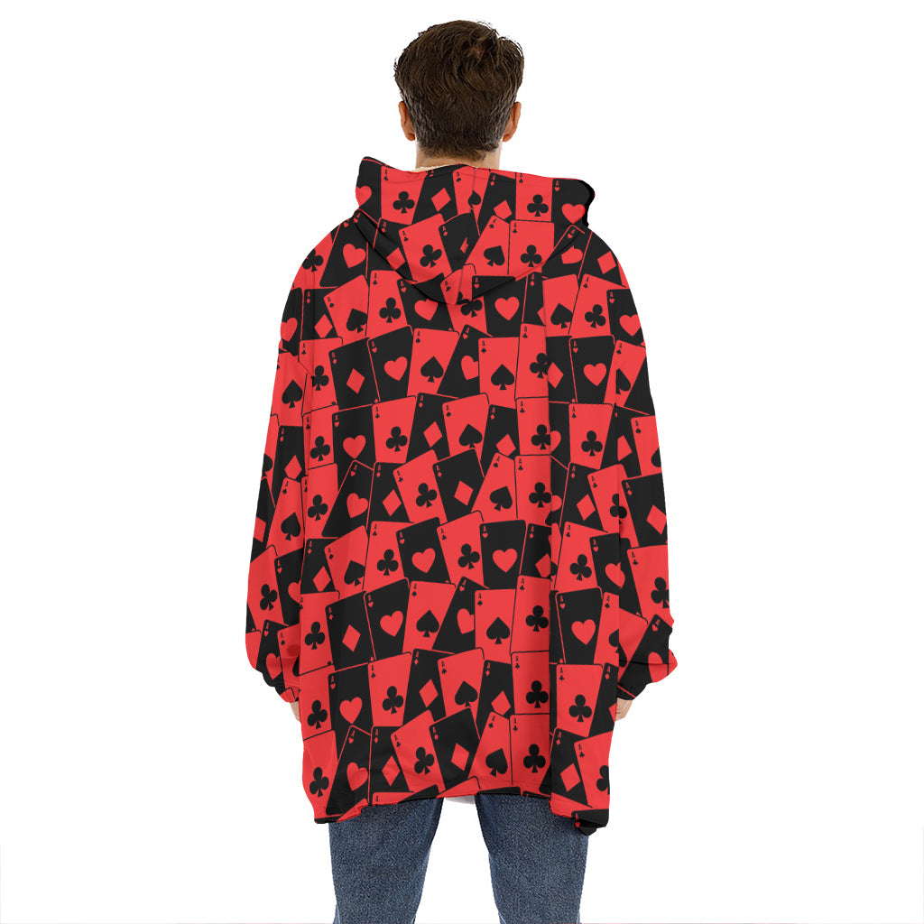 Black And Red Casino Card Pattern Print Hoodie Blanket