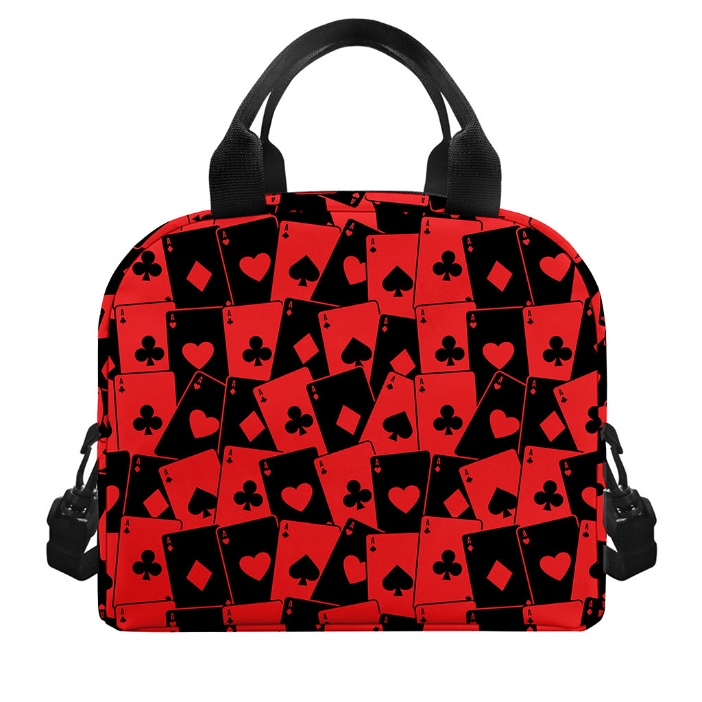 Black And Red Casino Card Pattern Print Insulated Lunch Bag