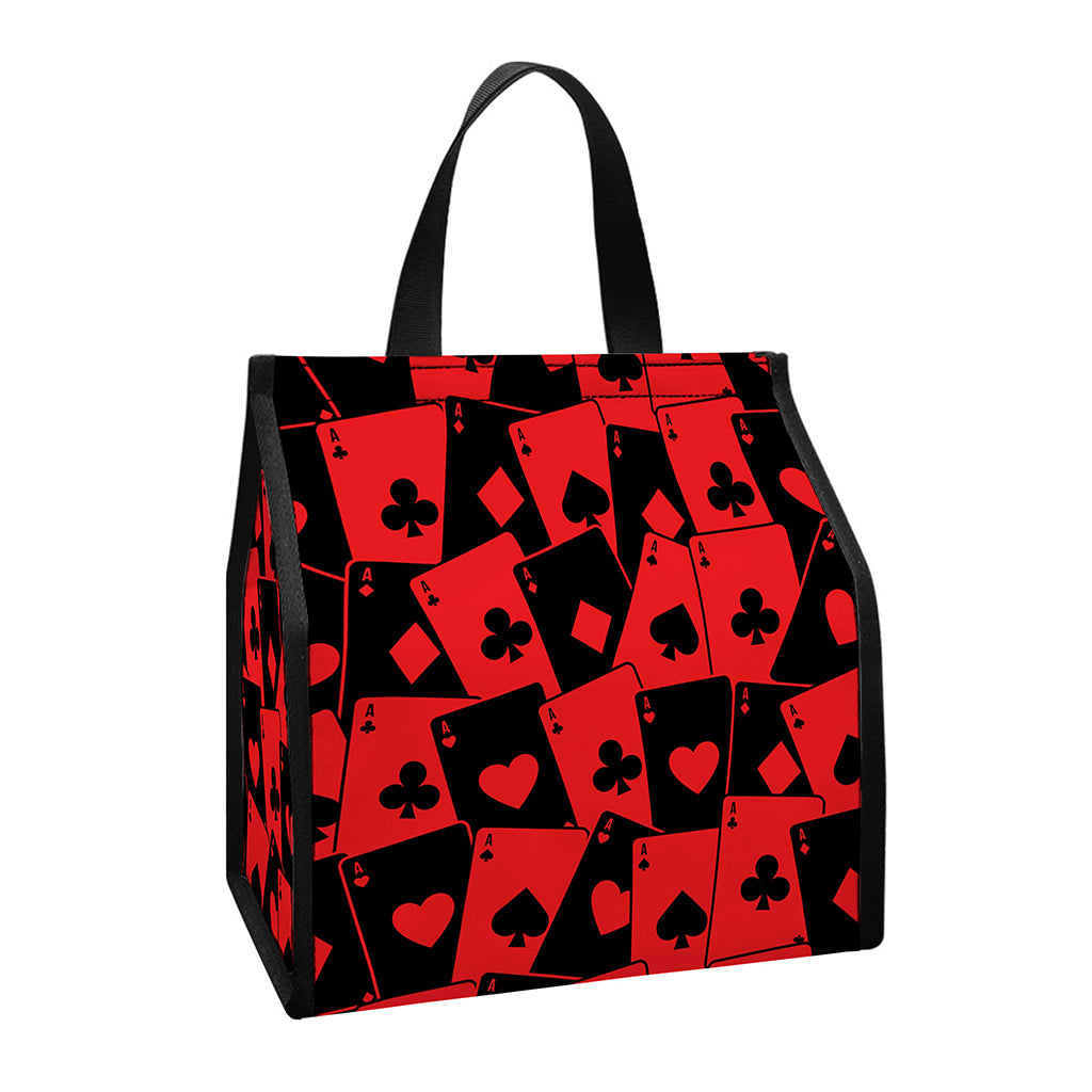 Black And Red Casino Card Pattern Print Insulated Lunch Tote