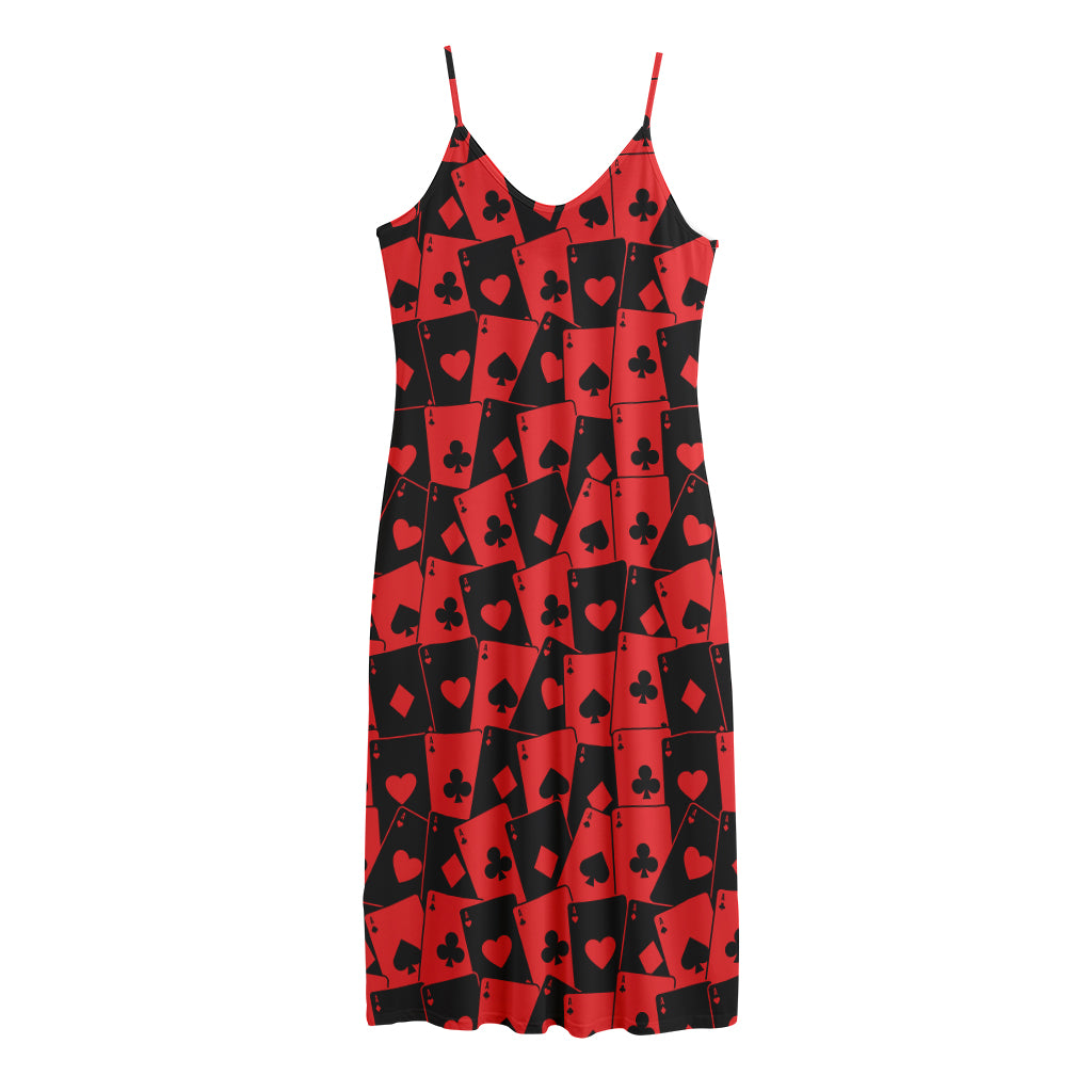 Black And Red Casino Card Pattern Print Jersey Midi Cami Dress