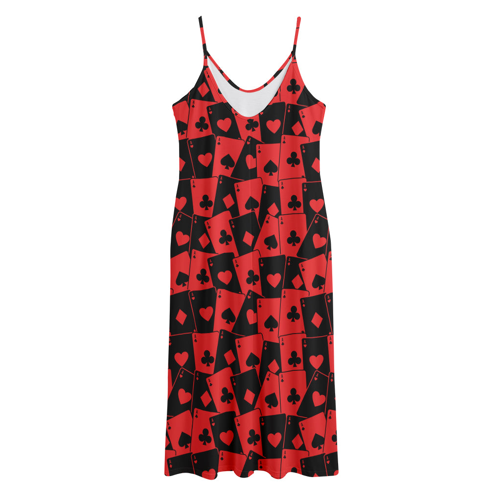 Black And Red Casino Card Pattern Print Jersey Midi Cami Dress