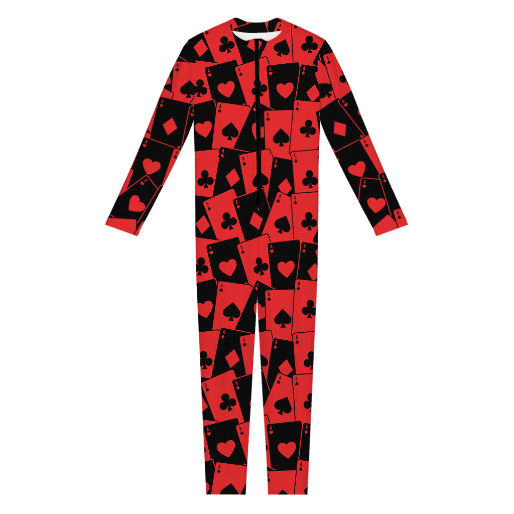 Black And Red Casino Card Pattern Print Jumpsuit