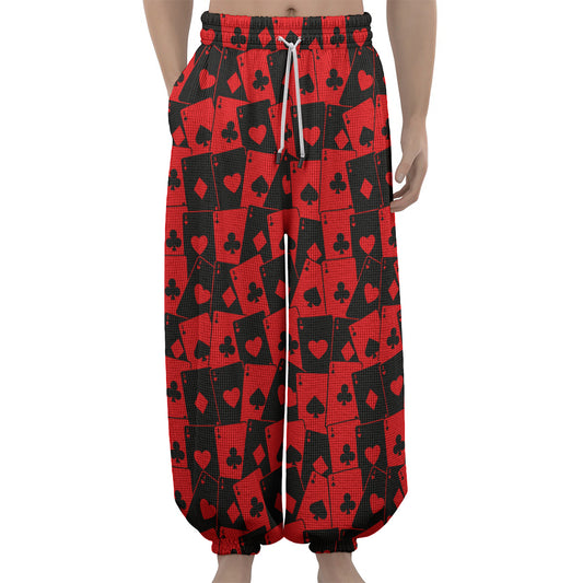 Black And Red Casino Card Pattern Print Lantern Pants