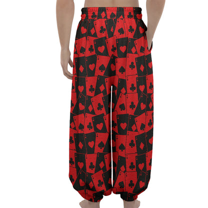Black And Red Casino Card Pattern Print Lantern Pants