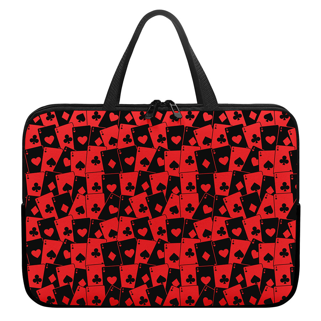 Black And Red Casino Card Pattern Print Laptop Sleeve With Handle