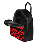 Black And Red Casino Card Pattern Print Leather Backpack