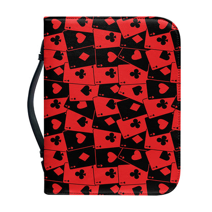Black And Red Casino Card Pattern Print Leather Bible Cover