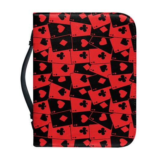 Black And Red Casino Card Pattern Print Leather Bible Cover