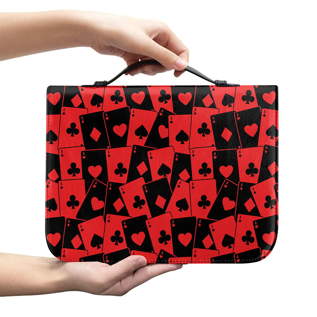 Black And Red Casino Card Pattern Print Leather Bible Cover