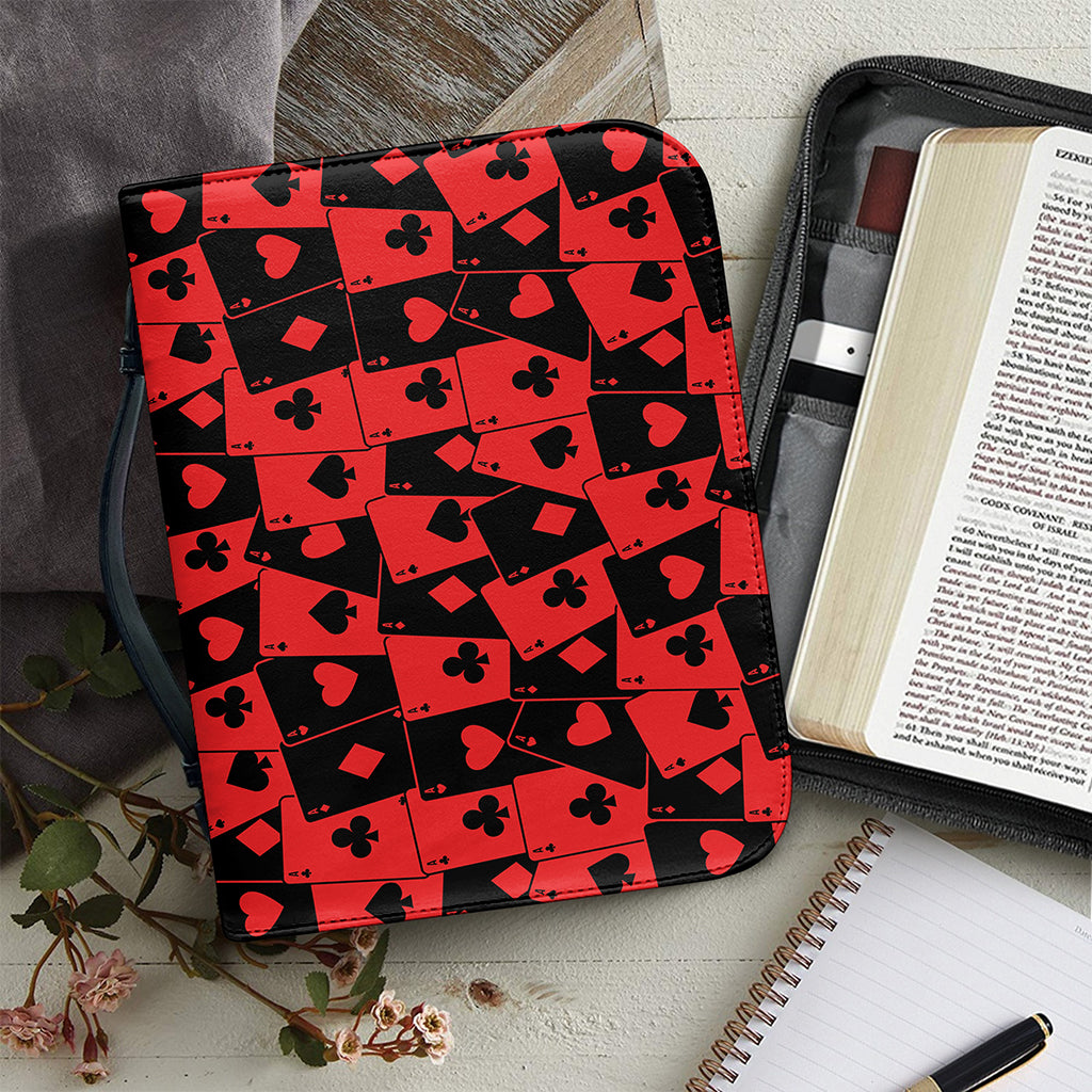 Black And Red Casino Card Pattern Print Leather Bible Cover