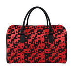 Black And Red Casino Card Pattern Print Leather Duffle Bag