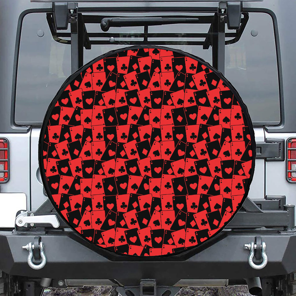 Black And Red Casino Card Pattern Print Leather Spare Tire Cover