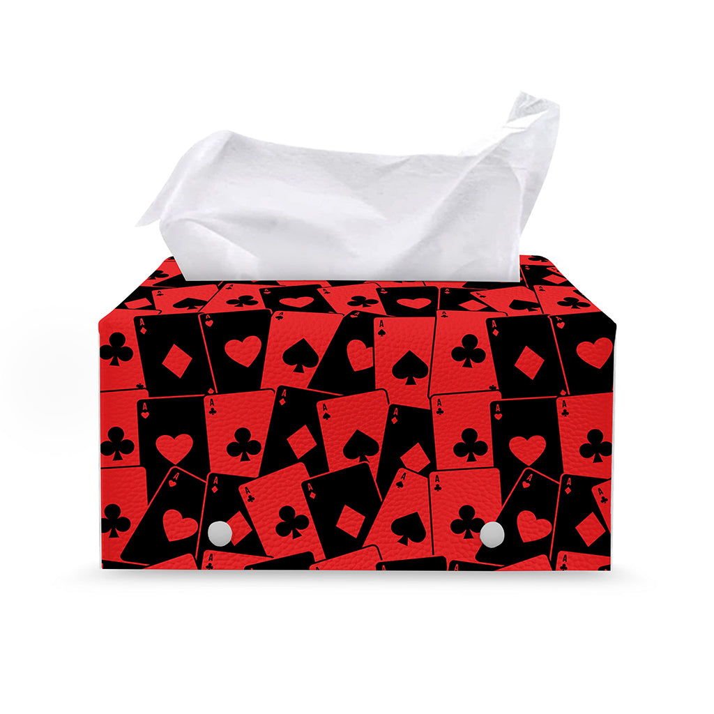 Black And Red Casino Card Pattern Print Leather Tissue Box Cover