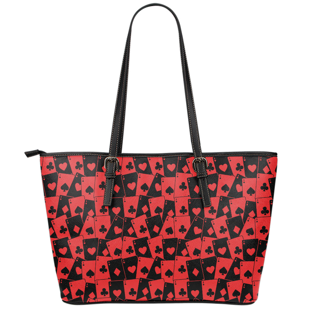 Black And Red Casino Card Pattern Print Leather Tote Bag