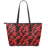 Black And Red Casino Card Pattern Print Leather Tote Bag