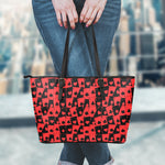 Black And Red Casino Card Pattern Print Leather Tote Bag