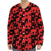 Black And Red Casino Card Pattern Print Long Sleeve Baseball Jersey