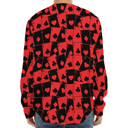 Black And Red Casino Card Pattern Print Long Sleeve Baseball Jersey