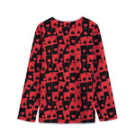 Black And Red Casino Card Pattern Print Long Sleeve Short Coat