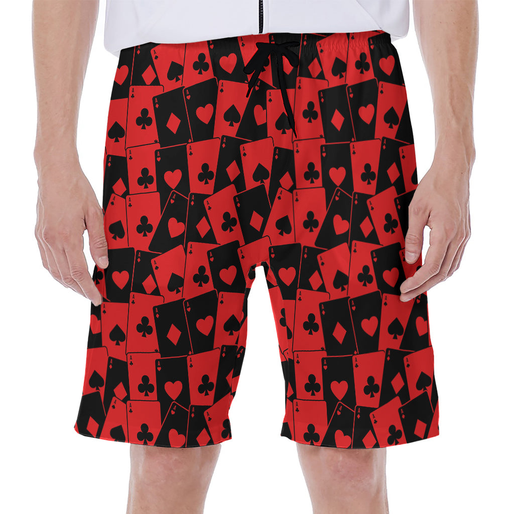 Black And Red Casino Card Pattern Print Men's Beach Shorts