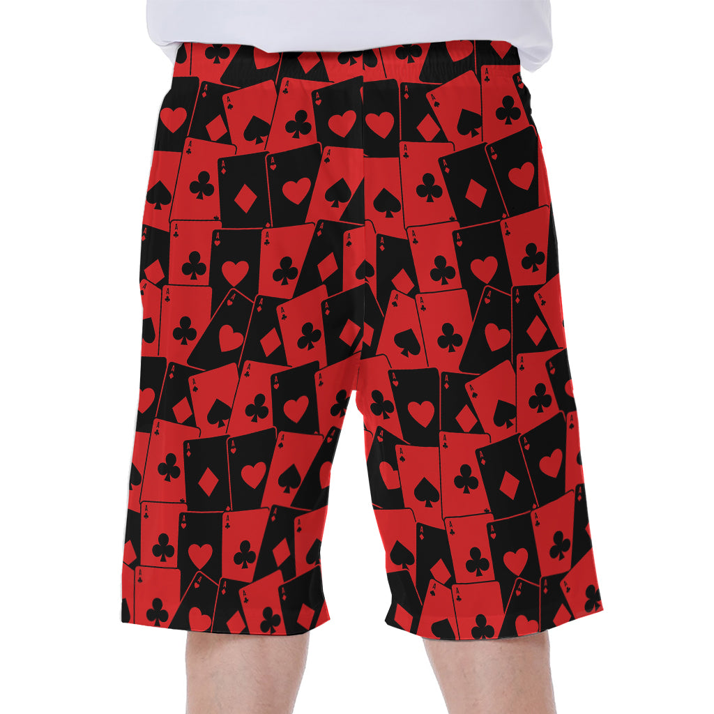 Black And Red Casino Card Pattern Print Men's Beach Shorts