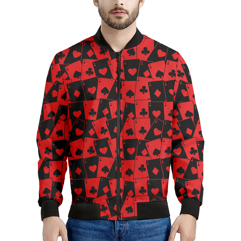 Black And Red Casino Card Pattern Print Men's Bomber Jacket