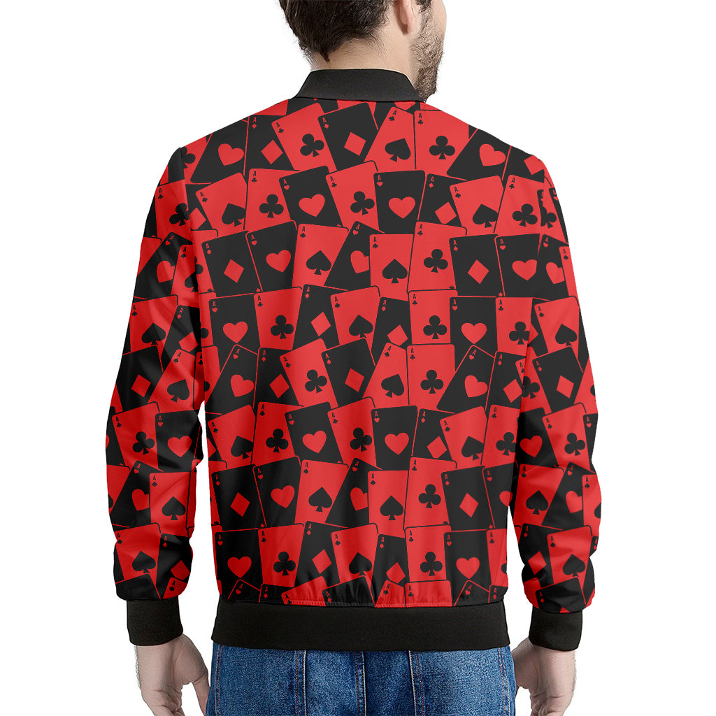 Black And Red Casino Card Pattern Print Men's Bomber Jacket