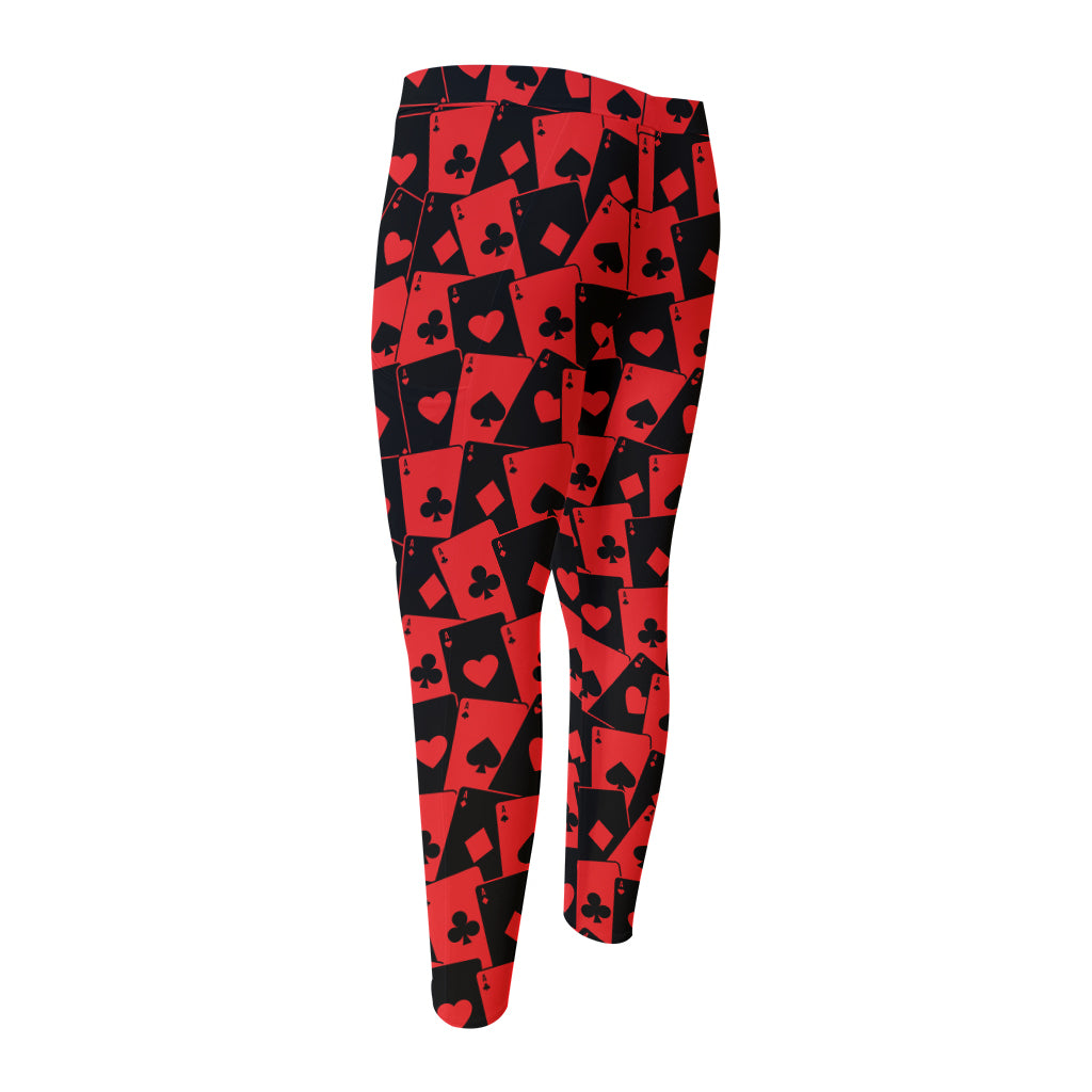 Black And Red Casino Card Pattern Print Men's Compression Pants