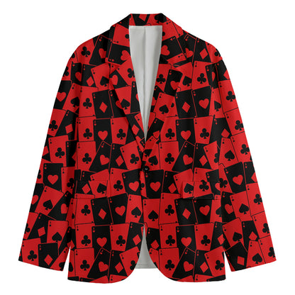 Black And Red Casino Card Pattern Print Men's Cotton Blazer