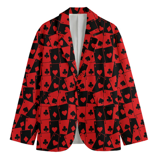 Black And Red Casino Card Pattern Print Men's Cotton Blazer
