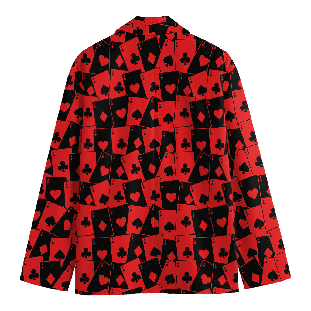 Black And Red Casino Card Pattern Print Men's Cotton Blazer