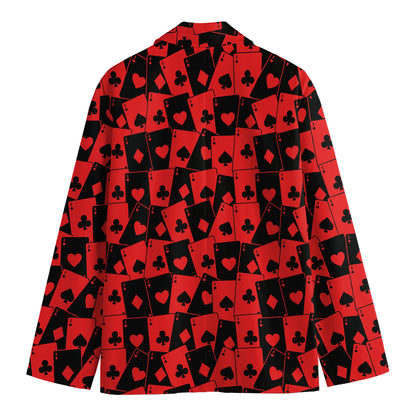 Black And Red Casino Card Pattern Print Men's Cotton Blazer