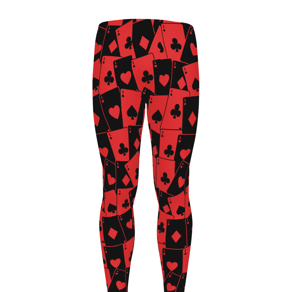 Black And Red Casino Card Pattern Print Men's leggings