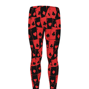 Black And Red Casino Card Pattern Print Men's leggings