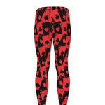 Black And Red Casino Card Pattern Print Men's leggings