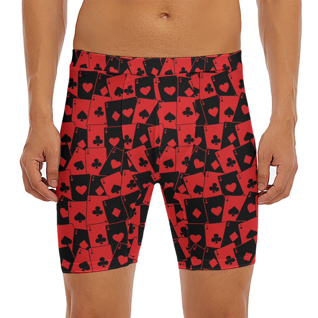 Black And Red Casino Card Pattern Print Men's Long Boxer Briefs