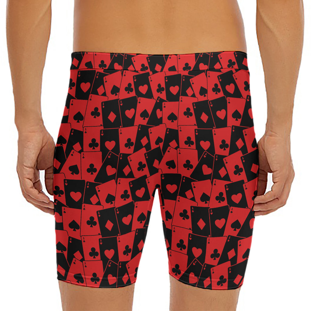 Black And Red Casino Card Pattern Print Men's Long Boxer Briefs